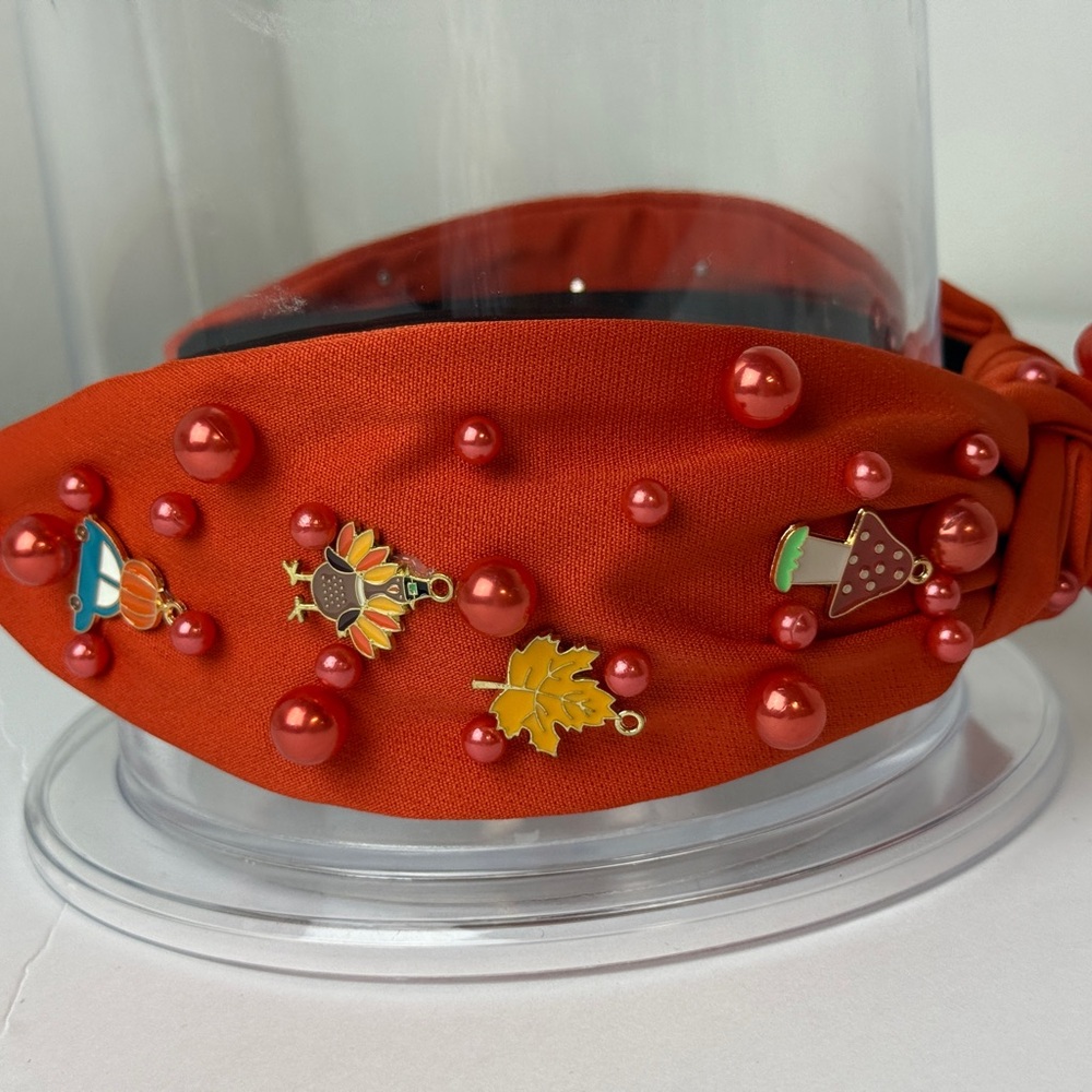 Red Beaded Headband with Pumpkin Charms - Picture 5 of 6